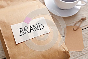 Branding marketing concept closeup product paper bag