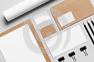 Branding / Stationery Mock-Up - Kraft & White - Letterhead A4, DL Envelope, Compliments Slip 99x210mm, Business Cards 85x55mm