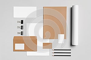 Branding / Stationery Mock-Up - Kraft & White - Letterhead A4, DL Envelope, Compliments Slip 99x210mm, Business Cards 85x55mm