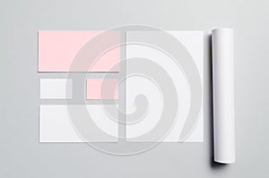 Branding / Stationery Mock-Up - Pink & White - Letterhead A4, DL Envelope, Compliments Slip 99x210mm, Business Cards 85x55mm