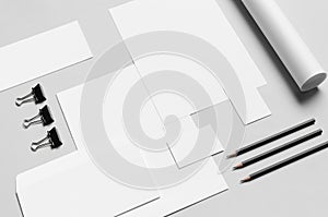 Branding / Stationery Mock-Up - White - Letterhead A4, DL Envelope, Compliments Slip 99x210mm, Business Cards 85x55mm,