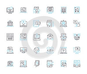 Branding strategies linear icons set. differentiation, positioning, identity, recognition, awareness, consistency