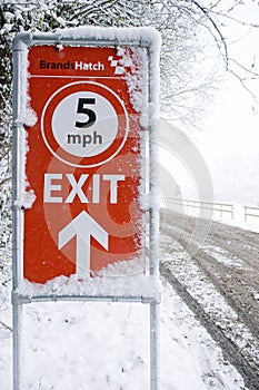 Brands Hatch Sign Covered in Snow