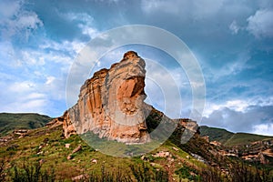 The Brandwag Buttress lit up at sunset in Golden Gate Highlands National Park