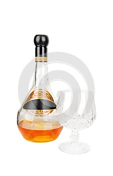 Brandy bottle and glass drink