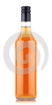 Brandy cognac 500 ml bottle with no label and black pilfer cap isolated on white background