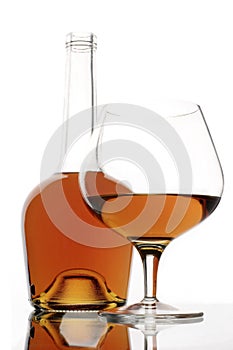 Brandy glass and bottle