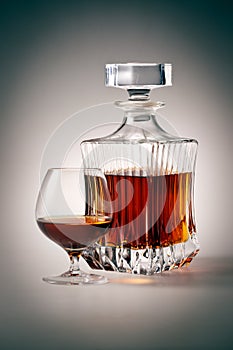 Brandy Glass and bottle. With clipping path