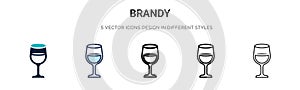 Brandy icon in filled, thin line, outline and stroke style. Vector illustration of two colored and black brandy vector icons
