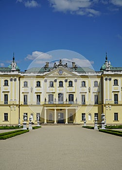 Branicki Palace in Bialystok, Poland. The palace complex with gardens, pavilions, sculptures, outbuildings built according to