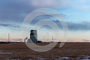 Brant`s old grain elevator in winter