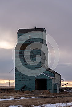 Brant`s old grain elevator in winter
