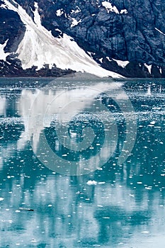 Brash ice and reflection in Glacier Bay National Park, Alaska