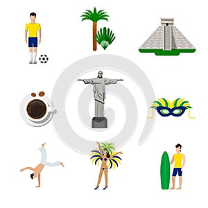 Brasil Brazilian national icons flat vector