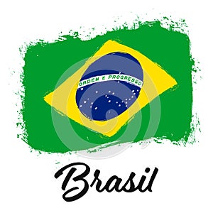 Brasil, flag of Brazil, banner with grunge brush. Independence Day.