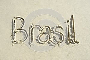 Brasil Handwritten Message on Smooth Sand