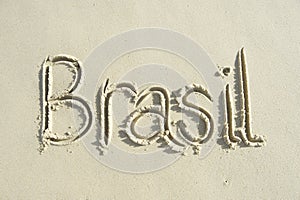 Brasil Handwritten Message on Smooth Sand photo