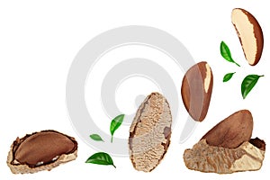 Brasil nuts isolated on white background with clipping path and full depth of field. Top view with copy space for your
