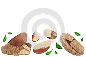 Brasil nuts isolated on white background with clipping path and full depth of field. Top view with copy space for your