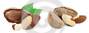 Brasil nuts in nutshell isolated on white background with clipping path and full depth of field.