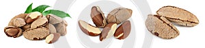 Brasil nuts in nutshell isolated on white background with clipping path and full depth of field. Set or collection