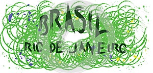 Brasil, rio de janeiro hand drawn card with splash painted background with circles