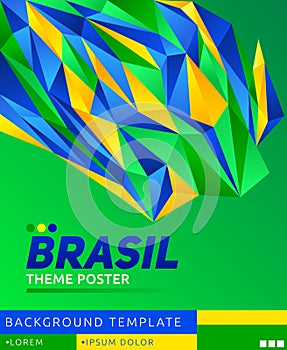 Brasil theme modern poster, vector template illustration, Brazilian flag colors