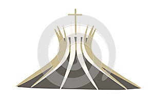 Brasilia, Brazil - May 7, 2021 Metropolitan Cathedra of Brasil. Modern Brazilian catholic church with cross on roof