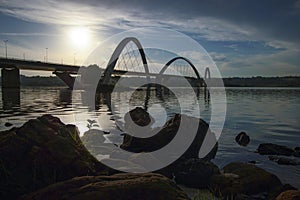 Brasilia city bridge, sunny morning with clouds photo