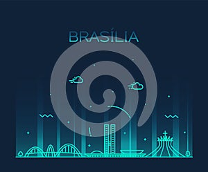 Brasilia skyline, Brazil vector linear style city