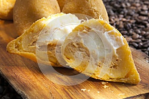 Brasilian snack coxinha, dried meat  catupiry photo