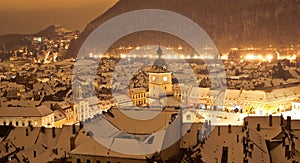 Brasov center in a winter night, Romania