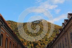 Brasov city name on the hill