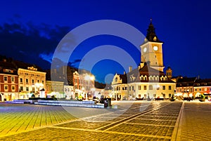 Brasov Council Square at twilight