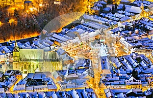 Brasov, Romania. Arial view of the old town during Christmas