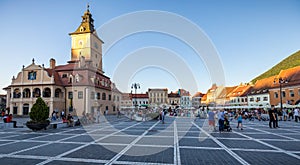 Brasov, Romania - 10 August, 2017: The Brasov Council Square (Piata Sfatului), is the main central square of the old medieval cit