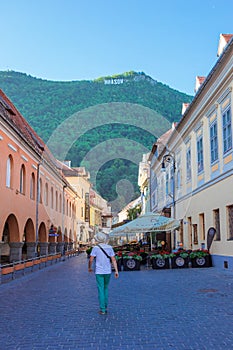 Brasov, Romania - August, 2019: Brasov sign on a Mount Tampa in Brasov city