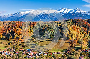 Brasov, Romania. Autumn landscape of Moieciu village.