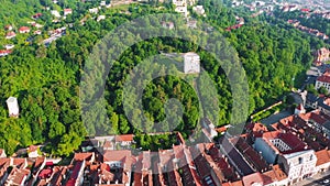 Brasov, Romania - Flying over historical downtown, medieval saxon city of Transylvania