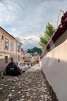 Brasov, Romania - 08 Iulie, 2022: View on Brasov sign on a Mount Tampa in Brasov city. Beautiful City center of the