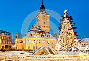 Brasov, Romania with an old Christmas tree
