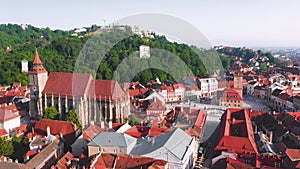 Brasov, Romania, Transylvania - Flying over historical downtown