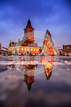 Brasov Transylvania Christmas Market and decorations. Piata Sfa