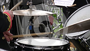 Brass band drummer close up