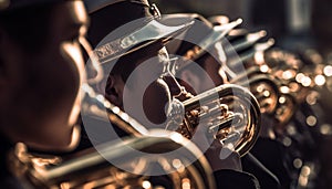 Brass band musicians playing wind instruments outdoors generated by AI