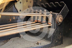 Brass chime hammers in an antique clock