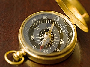 Brass Compass on Wood