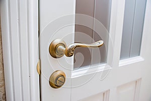 Brass doorknob with an ornament close up photo