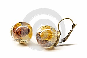 Brass earrings with sphere resin balls