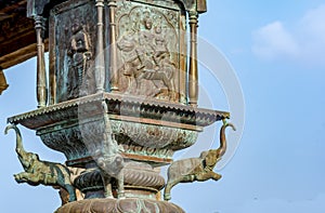 Brass Elephant on the flag post of Thanjavur big temple